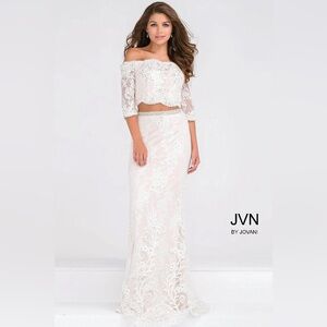 JVN by Jovani Two Piece Off the Shoulder Gown